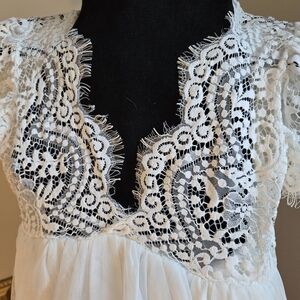 White Lace Tulle Empire Waist Dress